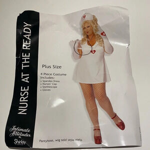 Plus Size Sexy Nurse On The Ready halloween costume 4 Piece Set